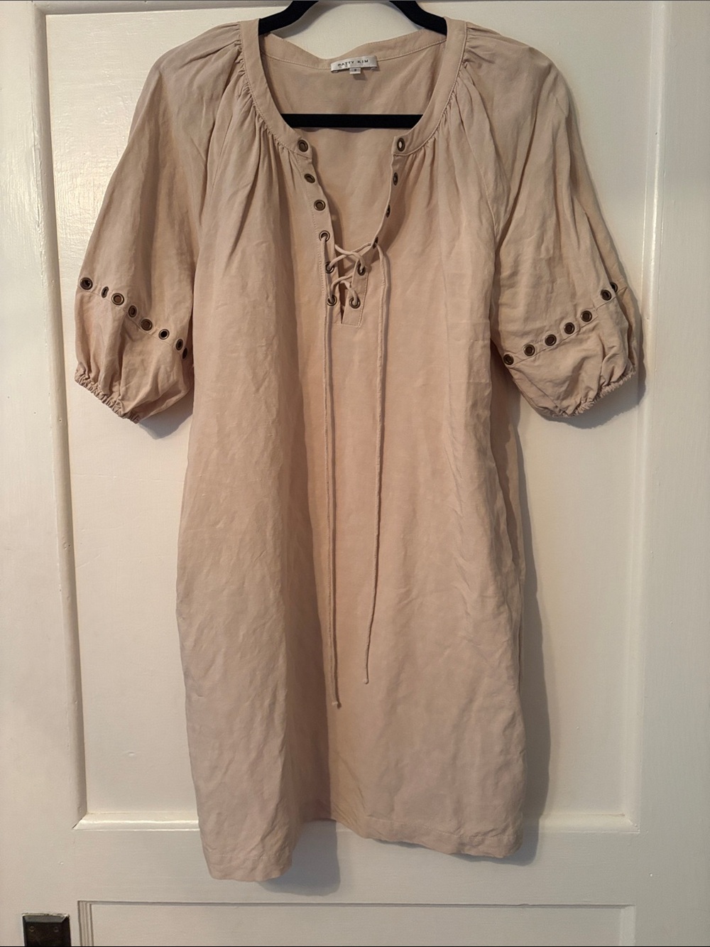 PATTY KIM Beige Lace-Up Mini Dress